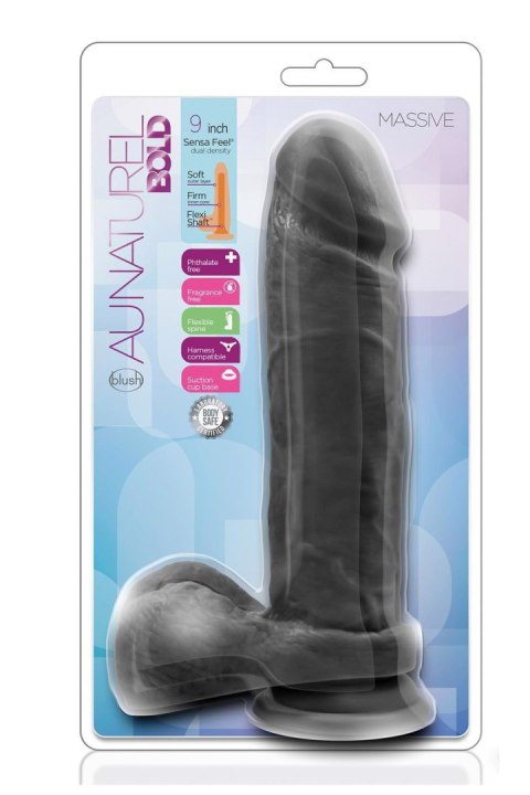 Silikonowe gładkie czarne dildo z przyssawką 23 cm