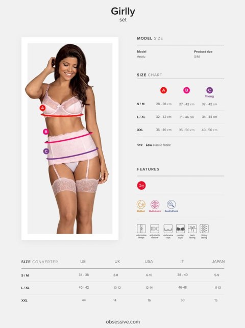 Erotyczny komplet pas stanik stringi obsessive l/xl