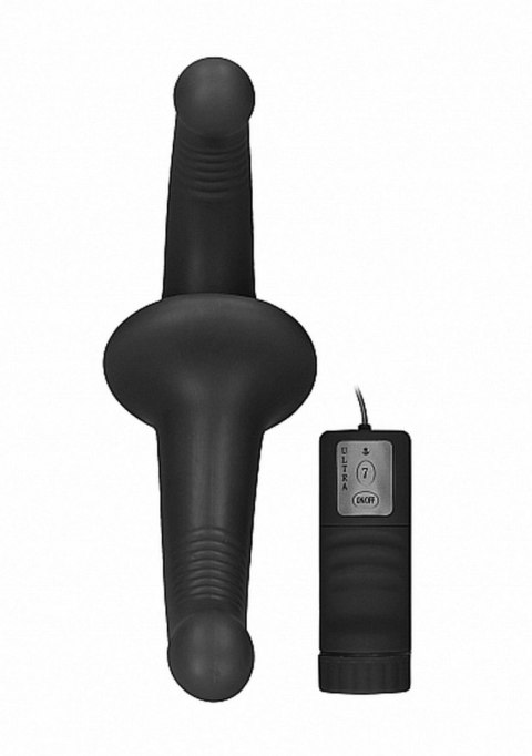 Strap-on podwójne prążkowane dildo czarne wibracja