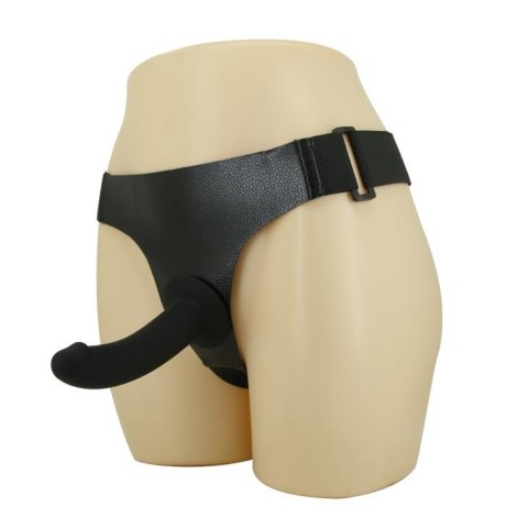 Majtki na szelkach z zakrzywionym czarnym dildo