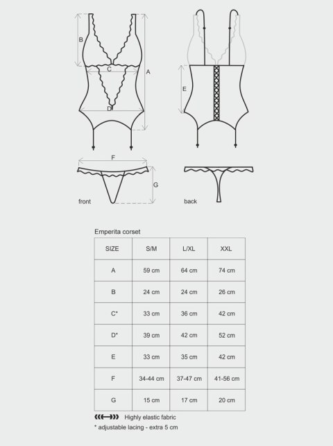 Gorset stringi czarny sex komplet obsessive l/xl